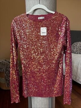 Free People Rose Gold Sequin Long-Sleeve Top